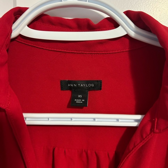 Ann Taylor Camp Shirt Red Blouse - Picture 5 of 8